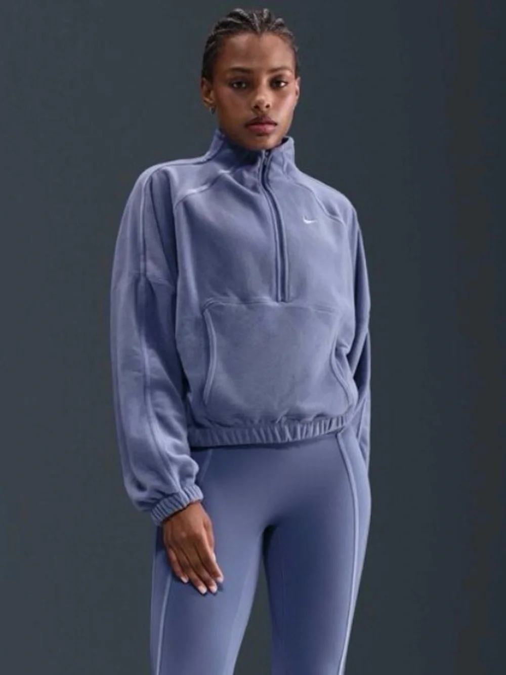 Nike One Womens Therma FIT 1/2 Zip Top World Indigo Fleece XS oversized cozy
